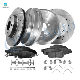 Set of 12 Front 262mm-Rear 200mm Drilled Slotted Brake Disc Rotors-Ceramic Brake Pad Kit For 2001 Honda Civic