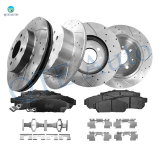 Set of 12 Front 262mm-Rear 239mm Drilled Slotted Brake Disc Rotors-Ceramic Brake Pad Kit For 1994 1995 Honda Civic