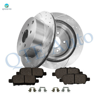 Set of 6 Rear Drilled Slotted Brake Disc Rotors 308mm-Ceramic Brake Pad Kit For 2015-2018 Infiniti Q70
