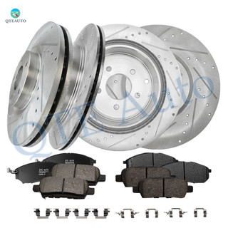 Set of 12 Front 320mm-Rear 308mm Drilled Slotted Brake Disc Rotors -Ceramic Brake Pad Kit For 2009 Nissan 370Z