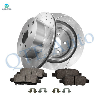 Set of 6 Rear Drilled Slotted Brake Disc Rotors 308mm-Ceramic Brake Pad Kit For 2003-2007 Nissan Murano