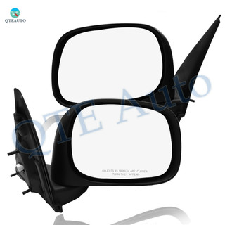 Pair of 2 Left Driver Chrome/Flat-Right Passenger Side Chrome/Convex+Warning Manual Foldaway View Mirror Black Textured For 2002-2008 Dodge RAM 1500