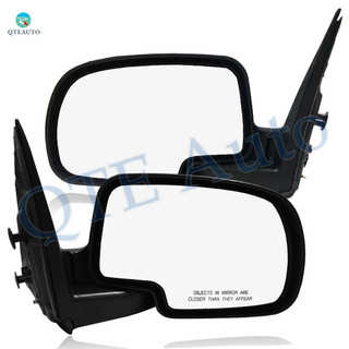Pair of 2 Left Driver Chrome/Flat-Right Passenger Side Chrome/Convex+Warning Manual Foldaway View Mirror Black Textured For 1999-2006 Chevrolet Silverado 2500
