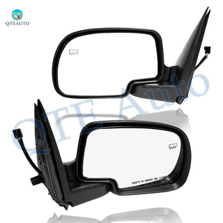 Pair of 2 Left Driver Chrome/Flat-Right Passenger Side Chrome/Convex+Warning Power Heated Puddle Lamp Foldaway View Mirror Paintedblack 8H6P with Turn Signal Light For 2001 2002 Chevrolet Silverado 1500 HD