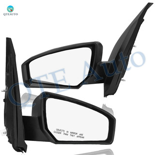 Pair of 2 Left Driver Chrome/Flat-Right Passenger Side Chrome/Convex+Warning Power Non-Folding W/Cover View Mirror Black Smooth For 2007-2012 Nissan Sentra