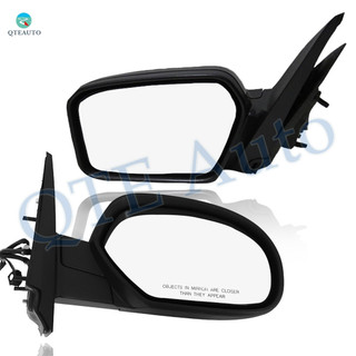 Pair of 2 Left Driver Chrome/Flat-Right Passenger Side Chrome/Convex+Warning Power Heated Foldaway View Mirror Black Textured 10H5P For 2007-2014 Chevrolet Tahoe