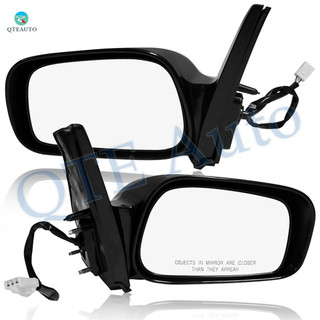 Pair of 2 Left Driver Chrome/Flat-Right Passenger Side Chrome/Convex+Warning Power Foldaway View Mirror Black Smooth 3H3P For 2003-2008 Toyota Matrix