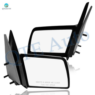 Pair of 2 Left Driver Chrome/Flat-Right Passenger Side Chrome/Convex+Warning Manual Non-Folding View Mirror Black Smooth For 1992-1997 GMC Suburban K2500