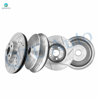 Set of 4 Front 275mm Drilled Slotted Brake Disc Rotors-Rear Brake Drum For 2009-2019 Toyota Corolla