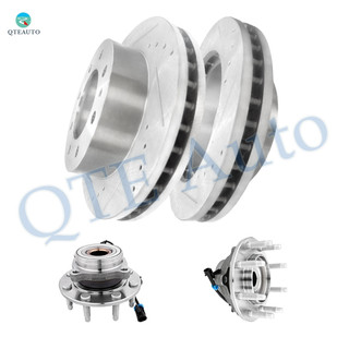 Set of 4 Front 325mm Drilled Slotted Brake Disc Rotors-Wheel Hub Bearing Assembly For 2001-2006 GMC Sierra 2500 HD