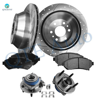 Set of 8 Front 303mm Drilled Slotted Brake Disc Rotors-Wheel Hub Bearing Assembly-Ceramic Brake Pad Kit For 2001 Chevrolet Monte Carlo LS
