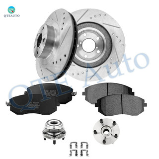 Set of 8 Front 293mm Drilled Slotted Brake Disc Rotors-Ceramic Brake Pad Kit-Wheel Hub Bearing Assembly For 2005 Subaru Legacy
