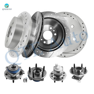 Set of 8 Front 303mm-Rear 278mm Drilled Slotted Brake Disc Rotors-Wheel Hub Bearing For 1998 1999 Oldsmobile Intrigue