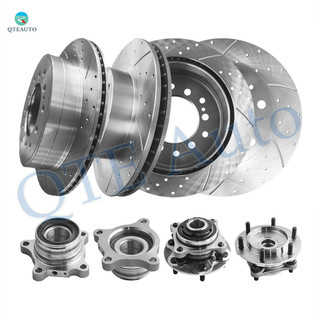 Set of 8 Front 319mm-Rear 312mm Drilled Brake Disc Rotors-Wheel Hub Bearing Assembly For 2003-2009 Toyota 4Runner