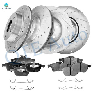 Set of 12 Front 300mm-Rear 280mm Drilled Slotted Brake Disc Rotors-Ceramic Brake Pad Kit For 2007-2013 Mazda 3