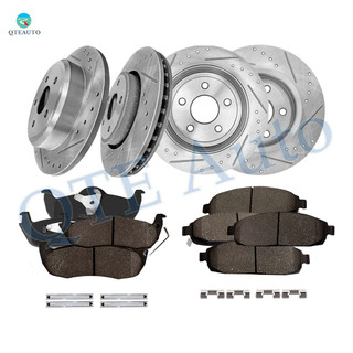 Set of 12 Front 328mm-Rear 320mm Drilled Slotted Brake Disc Rotors-Ceramic Brake Pad Kit For 2006-2010 Jeep Commander
