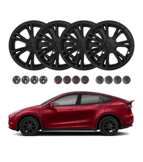 Set of 4 Wheel Covers Sport Hubcaps Matte Black For 2020-2025 Tesla Y 19 inch