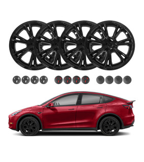 Set of 4 Wheel Covers Sport Hubcaps Gloss Black For 2020-2025 Tesla Y 19 inch