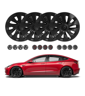 Set Of 4 Wheel Covers Cyclone Wrap Hubcaps Matte Black For 2017-2023 Tesla 3 18 inch Except Highland