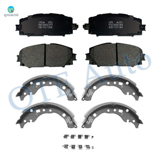 Set of 8 Front Ceramic Brake Pad Kit-Rear Drum Brake Shoe For 2012-2014 Toyota Prius C