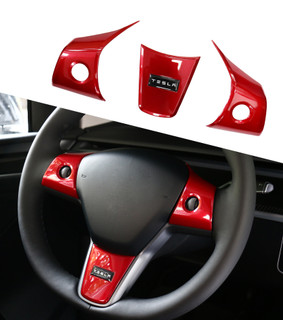 Steering Wheel Panel Wrap Kit Cover Trim For 2017-2023 Tesla 3 Painted Red Except Highland