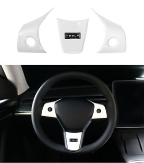 Steering Wheel Panel Wrap Kit Cover Trim For 2017-2023 Tesla 3 Baked White Except Highland