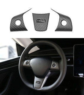 Steering Wheel Panel Wrap Kit Cover Trim For 2017-2023 Tesla 3 Matte Carbon Except Highland