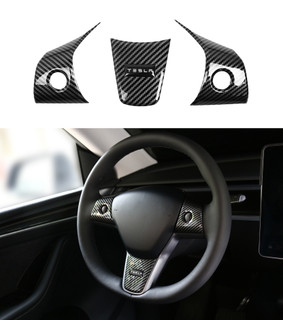 Steering Wheel Panel Wrap Kit For 2020-2025 Tesla Y High Gloss Carbon Fiber