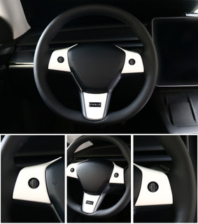 Steering Wheel Panel Wrap Kit Cover Trim For 2017-2023 Tesla 3 Except Highland, 2020-2025 Tesla Y Baked White