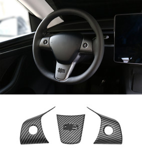 Steering Wheel Panel Wrap Kit Cover Trim For 2017-2023 Tesla 3 Except Highland, 2020-2025 Tesla Y Matte Carbon