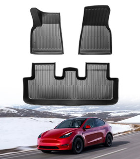 Set of 3 Floor Mats Carpets To 2021-2024 Tesla Y 5 Seat,Must-Have Model Y Accessories To Tesla, Essential Tesla Accessories Model Y, All Weather Car Liners Interior Accessories
