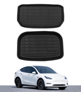Front Trunk Mats and Rear Sub Trunk Mats To 2021-2024 Tesla Y 5 Seat, Essential Tesla Accessories All weather Floor Mats To Model Y