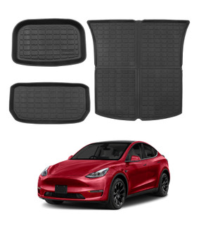 Set of 3 Front and Rear Trunk Cargo Floor Mat To 2021-2024 Tesla Y 5 Seat, Essential Tesla Accessories All weather Floor Mats To Model Y
