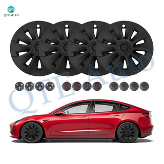Set Of 4 Wheel Covers Big Cyclone Hubcaps Matte Black To 2017-2023 Tesla 3 19 inch Except Highland