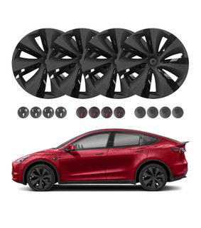 Set of 4 Wheel Covers Storm Hubcaps Black Gray To 2020-2025 Tesla Y 19 inch