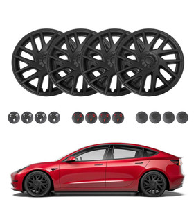 Set of 4 Wheel Covers Refresh Edition Hubcaps Matte Black To 2023-2025 Tesla 3 18 Inch Wheel