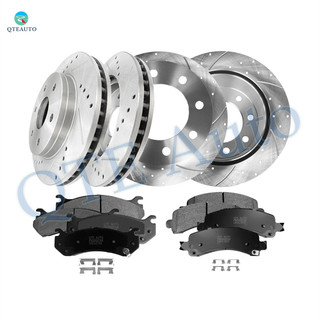 Set of 12 Front 331mm-Rear 330mm Drilled Slotted Brake Disc Rotors-Ceramic Brake Pad Kit For 2003-2006 Chevrolet Express 2500 6 Stud Wheel