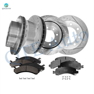 Set of 12 Front 325mm-Rear 330mm Drilled Slotted Brake Disc Rotors-Ceramic Brake Pad Kit For 2006-2013 2015-2017 GMC Savana 2500