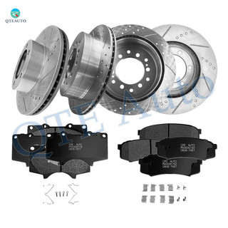 Set of 12 Front 319mm-Rear 312mm Drilled Slotted Brake Disc Rotors-Ceramic Brake Pad Kit For 2003-2007 Toyota Sequoia
