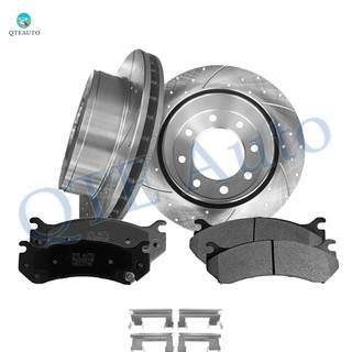 Set of 6 330mm Rear Drilled Slotted Brake Disc Rotors-Ceramic Brake Pad Kit For 2007 Chevrolet Silverado 1500 HD Classic