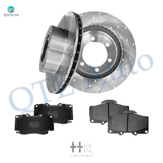 Set of 6 Front 319mm Drilled Slotted Brake Disc Rotors-Ceramic Brake Pad Kit For 2004 Toyota Tacoma