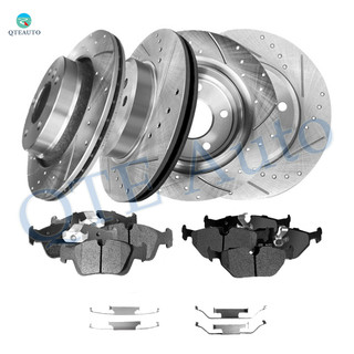 Set of 12 Front 300mm-Rear 294mm Drilled Slotted Brake Disc Rotors-Ceramic Brake Pad Kit For 1999 2000 BMW 328I