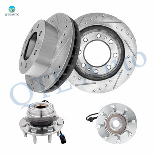 Set of 4 Front 325mm Drilled Slotted Brake Disc Rotors-Wheel Hub Bearing Assembly For 2001-2004 Chevrolet Silverado 2500 HD