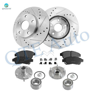 Set of 8 Front 275mm Drilled Slotted Brake Disc Rotors-Ceramic Brake Pad Kit-Wheel Hub Bearing Assembly For 1992-1999 Toyota Camry