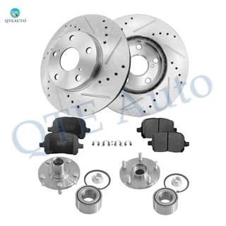Set of 8 Front 275mm Drilled Slotted Brake Disc Rotors-Ceramic Brake Pad Kit-Wheel Hub Bearing Assembly For 1998-2004 Toyota Avalon