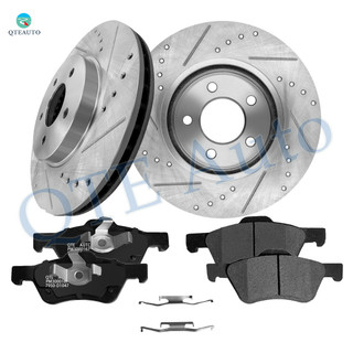 Set of 6 Front 303mm Drilled Slotted Brake Disc Rotors-Ceramic Brake Pad Kit For 2005-2012 Ford Escape