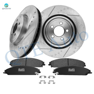 Set of 6 Front 345mm Drilled Slotted Brake Disc Rotors-Ceramic Brake Pad Kit For 2005-2011 Chrysler 300