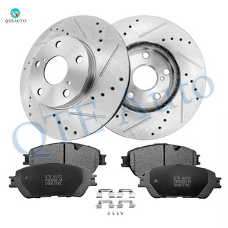 Set of 6 Front 275mm Drilled Slotted Brake Disc Rotors-Ceramic Brake Pad Kit For 2005 2006 Toyota Camry