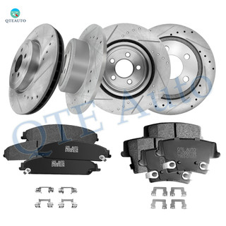Set of 12 Front 345mm-Rear 320mm Drilled Slotted Brake Disc Rotors-Ceramic Brake Pad Kit For 2006-2010 Chrysler 300 Front D1058 8236