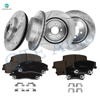 Set of 12 Front 345mm-Rear 320mm Drilled Slotted Brake Disc Rotors-Ceramic Brake Pad Kit For 2015-2018 Dodge Challenger Rear D1057 7963